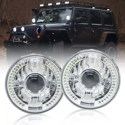 7  Inch Round White LED Halo Angel Eyes Headlights For Jeep Wrangler JK LJ TJ CJ • $20.99