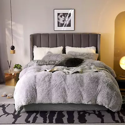 3Pc Fluffy Plush Shaggy Duvet Cover Queen Faux Fur Fluffy Comforter Bed Sets Ult • $38.77