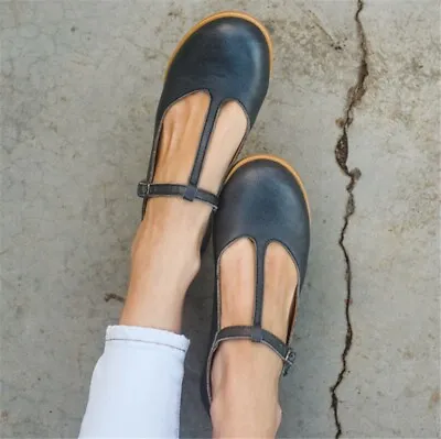 Womens Mary Jane T-Strap Ballet Flats Retro Pumps Shoes Ankle Buckle Round Toe • $25.25