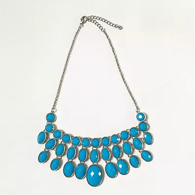 H&M Blue Oval Faceted Faux Stone Acrylic Statement Bib Collar Necklace • $14.99