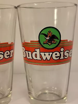 4 Vintage 6  Clear Glass BUDWEISER Beer Bar Drinking Glasses Tumblers 6  Tall  • $16