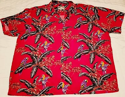 Vintage Paradise Found Men's 3XL Red Hawaiian Parrot Shirt Magnum PI Made In USA • $49.99