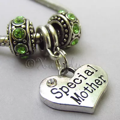 Special Mother European Heart Charm And Birthstone Beads For Charm Bracelets • $7.99