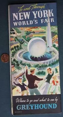 1939 New York World's Fair Greyhound Bus Tour Timetable Brochure Detailed Map--- • $23.97