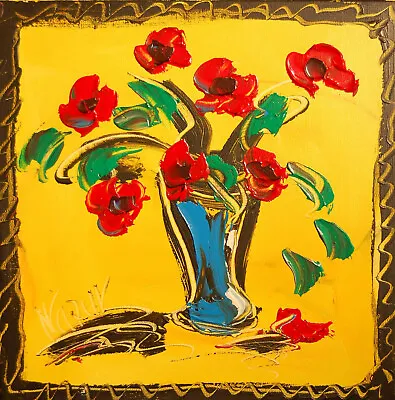 RED FLORAL   By Mark Kazav Original Oil Painting Wall Art Impressionism WE4E • $198