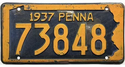 *99 CENT SALE*  1937 Pennsylvania License Plate #73848 No Reserve • $0.99