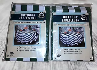 Outdoor Tablecloth W/Zipper & Umbrella Hole 42  To 60'' Green/White-Lot Of 2 • $22.86