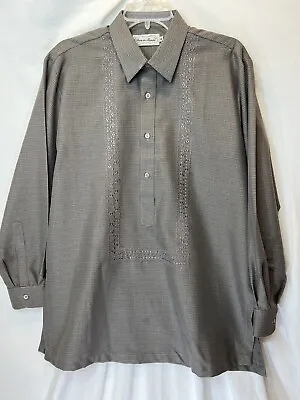 Baro De Manila Medium Gray Plaid Embroidered Mens LongSleeve Tunic Shirt See Pic • $7.41