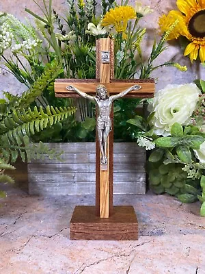 Free Standing Wood Crucifix Wall Cross Olive Wood Jesus Christ Religious Gift • £24.95