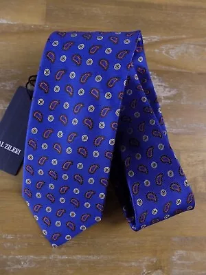 PAL ZILERI Blue Paisley & Circle Motif Silk Tie Authentic NWT • $59