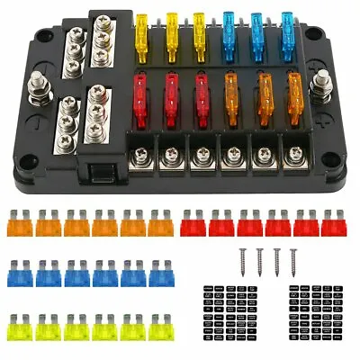 Car Marine Auto Blade Fuse Box Block Holder 12V/32V 12 Way+LED Indicator US • $22.99