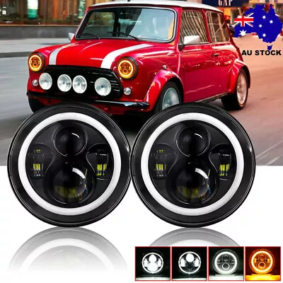 DOT 7'' Round Black LED Headlights Hi/Lo Beam Lamp For Classic Mini Austin Rover • $87.59