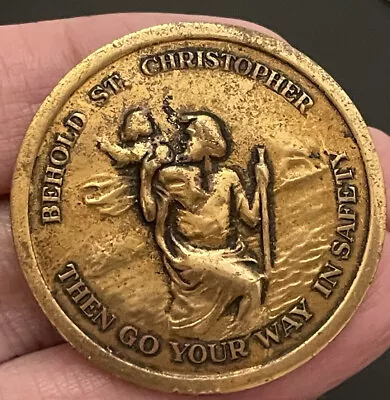 Vintage Catholic Bronze St Christopher Screw Back Medal Pin • $14.99