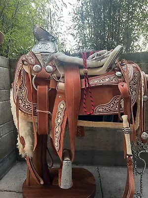 15  BLACK MEXICAN CHARRO SADDLE MONTURA CHARRA PARA CABALLO Horse Charro Gear • $2500