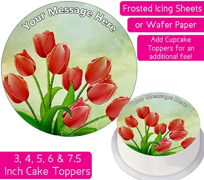 Tulips Edible Wafer & Icing Personalised Cake Toppers Decor Bday Party Flowers • £2.25