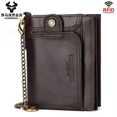 Rfid Anti-Magnetic Men's Leather Zip Wallet Large Capacity Card Slot Coin Purse • £20.71