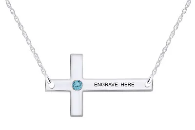 $39.23 • Buy Personalized Engravable Cross Pendant Necklace Birthstone 925 Silver 18  Chain