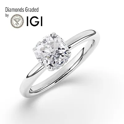 Cushion Solitaire Hidden Halo 950 Platinum Engagement Ring3 Ct Lab-grown IGI • $3188