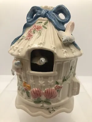 $20 • Buy TESTED Schmid 1983 Ceramic Moving Blue Birds Wind-Up Music Box Made In Japan
