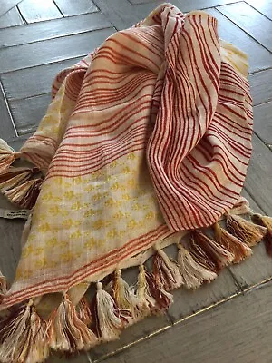 NWOT~ Michael Stars ~100% Viscose Scarf ~FIESTA! Orange Yellow Red White Stripes • $12.50