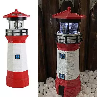 Solar Powered Lighthouse Garden LED Rotating Light Tower Lighting House Decor • £16.72