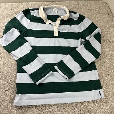J Crew Always Polo Shirt Mens S Blue Green Striped Rugby Preppy Collar Pullover • $18.71