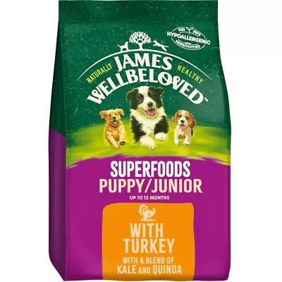 £11.49 • Buy James Wellbeloved Dog Food Turkey, Kale & Quinoa Puppy/Junior Superfood 1.5kg