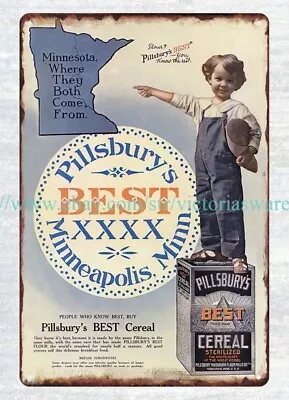 1906 Pillsburys Best Cereal Childhood Favourites Metal Tin Sign Wall Hanging • £18.23