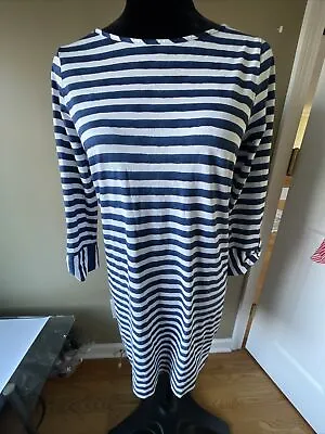 Lilly Pulitzer Dress Blue Striped Marlowe Dress Cotton Knit Roll Tab Slv Small • $24.99