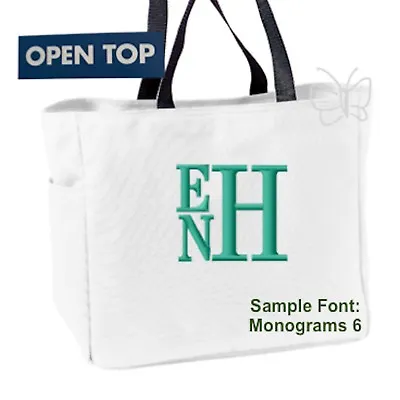 Custom Embroidered Personalized Monogrammed Tote Bag Open Top White FREE NAME   • $20