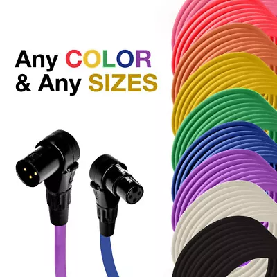 Right Angle 3-Pin XLR Male To RA Female Balanced Cable Custom Length Color Cord • $22.99