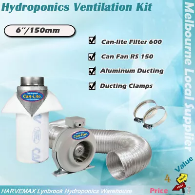 Hydroponic 6''/150mm Can-Fan Centrifugal Fan Can-Lite 600 Carbon Filter Vent Kit • $349