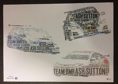 BTCC Ash Sutton 2017 Champion Subaru Levorg MG6 GT 116 Word Art ~ A4 Poster • £2.50
