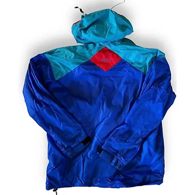 Vintage 90s Marmot Gore-Tex Hood Rain Windbreaker Jacket M Color Block Red Blue • $44.50