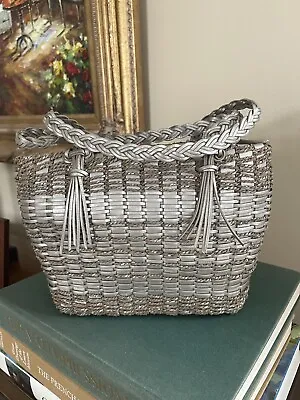 Vintage “Monsac Original” Silver/Brown Woven Braided Leather Purse NEW W/o Tag • $55