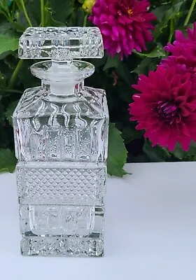 Vintage Heavy Crystal Square Decanter With Square Stopper Mid Century Modern • $49.99