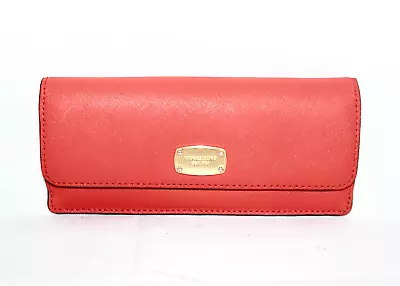 MICHAEL KORS Jet Set Travel Flat Wallet Geranium Red Orange Leather 35S6GTVE1L • $45