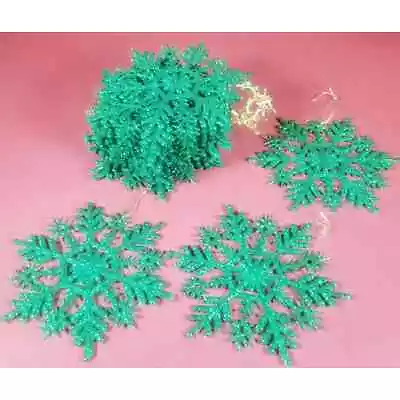 Glitter Green Snowflake Ornament Lot Of 15 Vintage Christmas 3.5 Inch Wide • $15.89