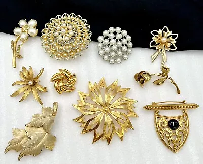 Vintage To Now Estate Brooch Lot Monet  Crystal Rhinestone Faux Pearl - 10 Total • $32.95