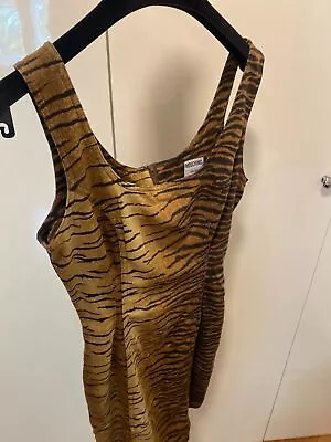 Vintage 90s MOSCHINO Jeans Italy Animal Leopard Bodycon Dress Fits UK 10 • $123.21