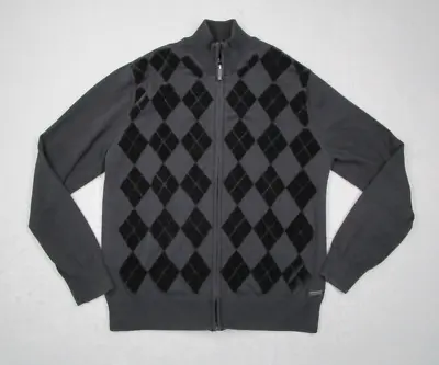 Marc Ecko Sweater Mens Large Black Argyle Full Zip Retro Streetwear Designer • $32.99