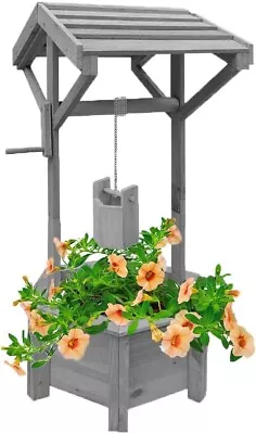 Wooden Wishing Well Planter Patio Planter Wishing Well Planter & Hanging Bucket • £34.99