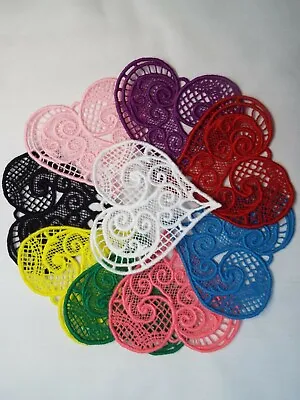 IRON/ON Large Embroidery Lace Heart Motif Applique Wedding Trimmings Patch  • £2.99