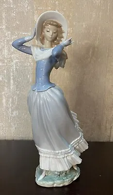 Lladro 4936  Spring Breeze  Woman Holding Hat In Wind Porcelain Figurine 14  • $190