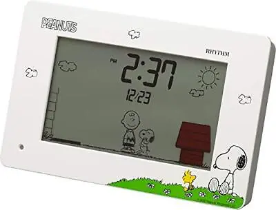 RHYTHM Peanuts Snoopy Cute Action Alarm Clock Digital White Moving Snoopy • $79