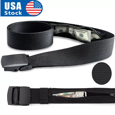 Travel Security Belt Hidden Money Pouch Wallet Pocket Waist Belt Safe Non-Metal • $11.86