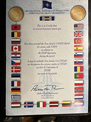 Genuine Nato Medal Certificate -  Early Isaf Afghanistan - Mint Condition • £10