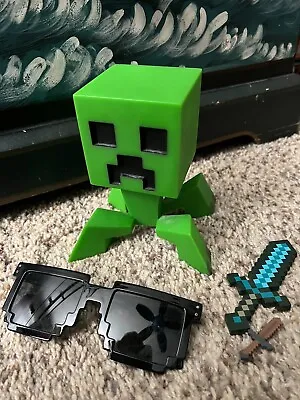 Minecraft Green Creeper Vinyl Action Figure 6  And Sword Sunglasses Accessory  • $25