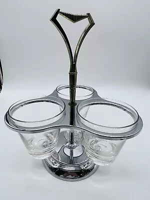 Vintage Condiment Caddy Trio Glass Holders Metal Silver And Gold Free Shipping • $28.99