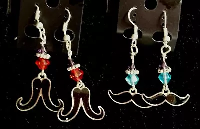 Mustache Face Hair Dangle Earring Lot Of 2 Handmade Funny Jewelry Great Gift  • $8.54